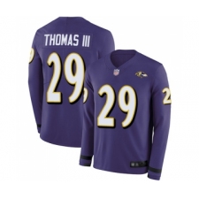 Men's Baltimore Ravens #29 Earl Thomas III Limited Purple Therma Long Sleeve Football Jersey