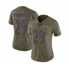 Women's Baltimore Ravens #29 Earl Thomas III Limited Olive 2017 Salute to Service Football Jersey