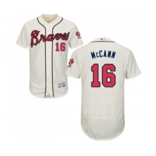 Men's Atlanta Braves #16 Brian McCann Cream Alternate Flex Base Authentic Collection Baseball Jersey