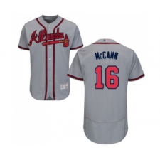 Men's Atlanta Braves #16 Brian McCann Grey Road Flex Base Authentic Collection Baseball Jersey