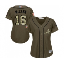 Women's Atlanta Braves #16 Brian McCann Authentic Green Salute to Service Baseball Jersey