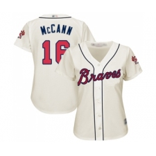 Women's Atlanta Braves #16 Brian McCann Replica Cream Alternate 2 Cool Base Baseball Jersey