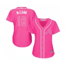 Women's Atlanta Braves #16 Brian McCann Replica Pink Fashion Cool Base Baseball Jersey