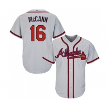 Youth Atlanta Braves #16 Brian McCann Replica Grey Road Cool Base Baseball Jersey
