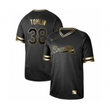 Men's Atlanta Braves #38 Josh Tomlin Authentic Black Gold Fashion Baseball Jersey