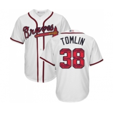 Men's Atlanta Braves #38 Josh Tomlin Authentic White Team Logo Fashion Cool Base Baseball Jersey