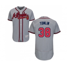 Men's Atlanta Braves #38 Josh Tomlin Grey Road Flex Base Authentic Collection Baseball Jersey