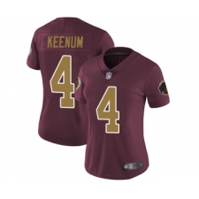 Women's Washington Redskins #4 Case Keenum Burgundy Red Gold Number Alternate 80TH Anniversary Vapor Untouchable Limited Player Football Jersey