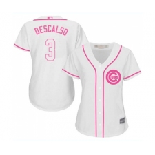 Women's Chicago Cubs #3 Daniel Descalso Authentic White Fashion Baseball Jersey