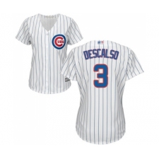 Women's Chicago Cubs #3 Daniel Descalso Authentic White Home Cool Base Baseball Jersey