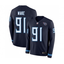Men's Tennessee Titans #91 Cameron Wake Limited Navy Blue Therma Long Sleeve Football Jersey