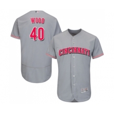 Men's Cincinnati Reds #40 Alex Wood Grey Road Flex Base Authentic Collection Baseball Jersey