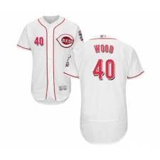 Men's Cincinnati Reds #40 Alex Wood White Home Flex Base Authentic Collection Baseball Jersey