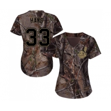 Women's Cleveland Indians #33 Brad Hand Authentic Camo Realtree Collection Flex Base Baseball Jersey