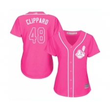 Women's Cleveland Indians #48 Tyler Clippard Replica Pink Fashion Cool Base Baseball Jersey