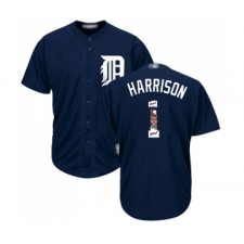 Men's Detroit Tigers #1 Josh Harrison Authentic Navy Blue Team Logo Fashion Cool Base Baseball Jersey