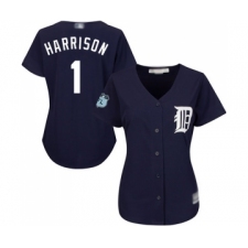 Women's Detroit Tigers #1 Josh Harrison Replica Navy Blue Alternate Cool Base Baseball Jersey