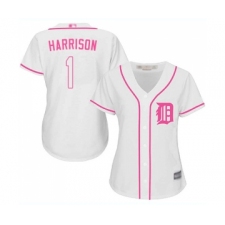 Women's Detroit Tigers #1 Josh Harrison Replica White Fashion Cool Base Baseball Jersey