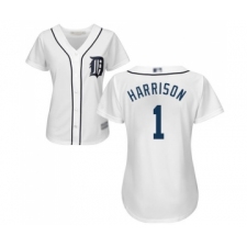 Women's Detroit Tigers #1 Josh Harrison Replica White Home Cool Base Baseball Jersey