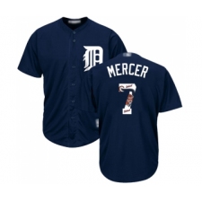 Men's Detroit Tigers #7 Jordy Mercer Authentic Navy Blue Team Logo Fashion Cool Base Baseball Jersey
