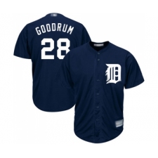 Men's Detroit Tigers #28 Niko Goodrum Replica Navy Blue Alternate Cool Base Baseball Jersey