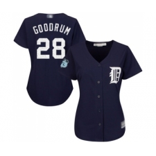 Women's Detroit Tigers #28 Niko Goodrum Replica Navy Blue Alternate Cool Base Baseball Jersey