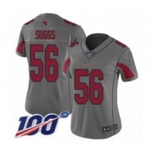 Women's Arizona Cardinals #56 Terrell Suggs Limited Silver Inverted Legend 100th Season Football Jersey