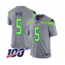 Men's Seattle Seahawks #5 Jason Myers Limited Silver Inverted Legend 100th Season Football Jersey