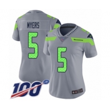 Women's Seattle Seahawks #5 Jason Myers Limited Silver Inverted Legend 100th Season Football Jersey