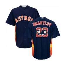 Men's Houston Astros #23 Michael Brantley Authentic Navy Blue Team Logo Fashion Cool Base Baseball Jersey