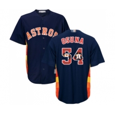 Men's Houston Astros #54 Roberto Osuna Authentic Navy Blue Team Logo Fashion Cool Base Baseball Jersey