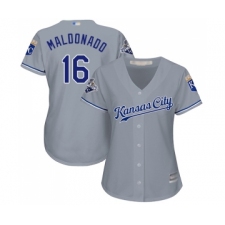 Women's Kansas City Royals #16 Martin Maldonado Replica Grey Road Cool Base Baseball Jersey