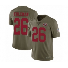 Men's San Francisco 49ers #26 Tevin Coleman Limited Olive 2017 Salute to Service Football Jersey