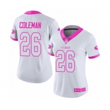 Women's San Francisco 49ers #26 Tevin Coleman Limited White Pink Rush Fashion Football Jersey