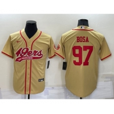 Men's San Francisco 49ers #97 Nick Bosa Gold Stitched Cool Base Nike Baseball Jersey