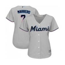 Women's Miami Marlins #7 Deven Marrero Replica Grey Road Cool Base Baseball Jersey