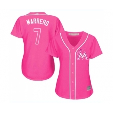 Women's Miami Marlins #7 Deven Marrero Replica Pink Fashion Cool Base Baseball Jersey