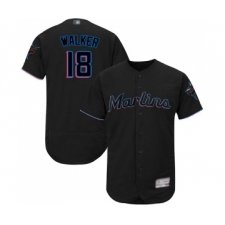 Men's Miami Marlins #18 Neil Walker Black Alternate Flex Base Authentic Collection Baseball Jersey