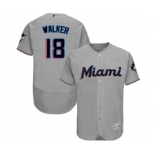 Men's Miami Marlins #18 Neil Walker Grey Road Flex Base Authentic Collection Baseball Jersey