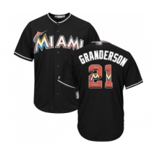 Men's Miami Marlins #21 Curtis Granderson Authentic Black Team Logo Fashion Cool Base Baseball Jersey
