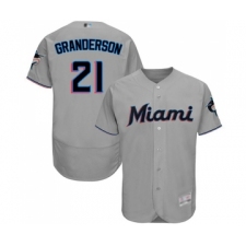 Men's Miami Marlins #21 Curtis Granderson Grey Road Flex Base Authentic Collection Baseball Jersey