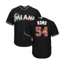 Men's Miami Marlins #54 Sergio Romo Authentic Black Team Logo Fashion Cool Base Baseball Jersey