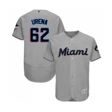 Men's Miami Marlins #62 Jose Urena Grey Road Flex Base Authentic Collection Baseball Jersey