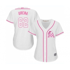 Women's Miami Marlins #62 Jose Urena Replica White Fashion Cool Base Baseball Jersey