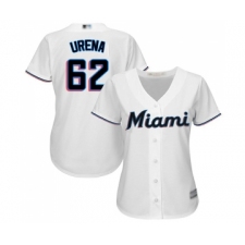 Women's Miami Marlins #62 Jose Urena Replica White Home Cool Base Baseball Jersey