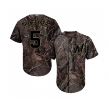 Men's Milwaukee Brewers #5 Cory Spangenberg Authentic Camo Realtree Collection Flex Base Baseball Jersey