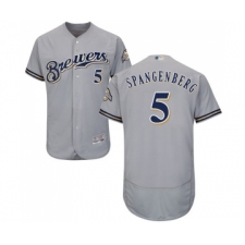 Men's Milwaukee Brewers #5 Cory Spangenberg Grey Road Flex Base Authentic Collection Baseball Jersey