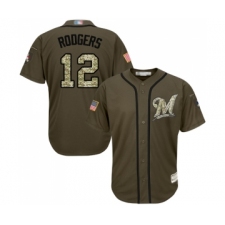 Men's Milwaukee Brewers #12 Aaron Rodgers Authentic Green Salute to Service Baseball Jersey
