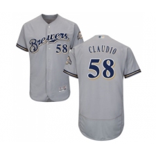 Men's Milwaukee Brewers #58 Alex Claudio Grey Road Flex Base Authentic Collection Baseball Jersey