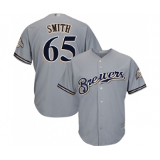 Youth Milwaukee Brewers #65 Burch Smith Replica Grey Road Cool Base Baseball Jersey